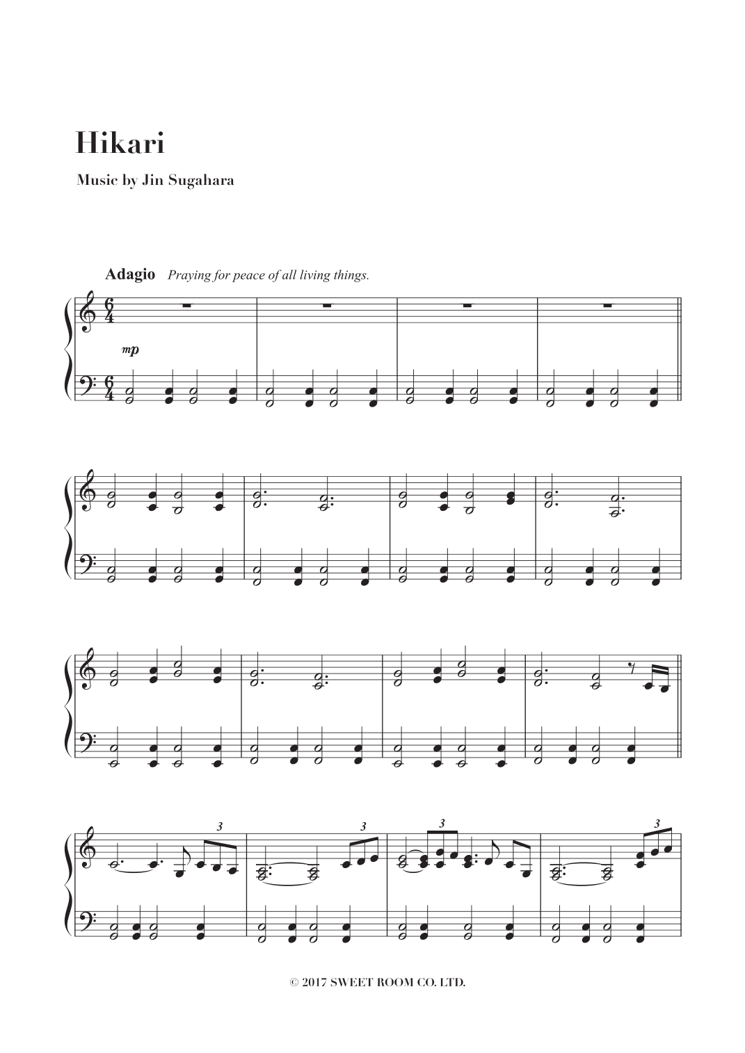 Hikari - Peaceful Piano Solo Sheet Music