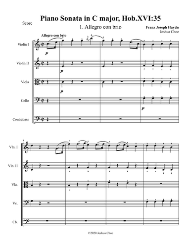 Piano Sonata in C major, Hob.XVI:35, Movement 1 (arr. Joshua Choe)