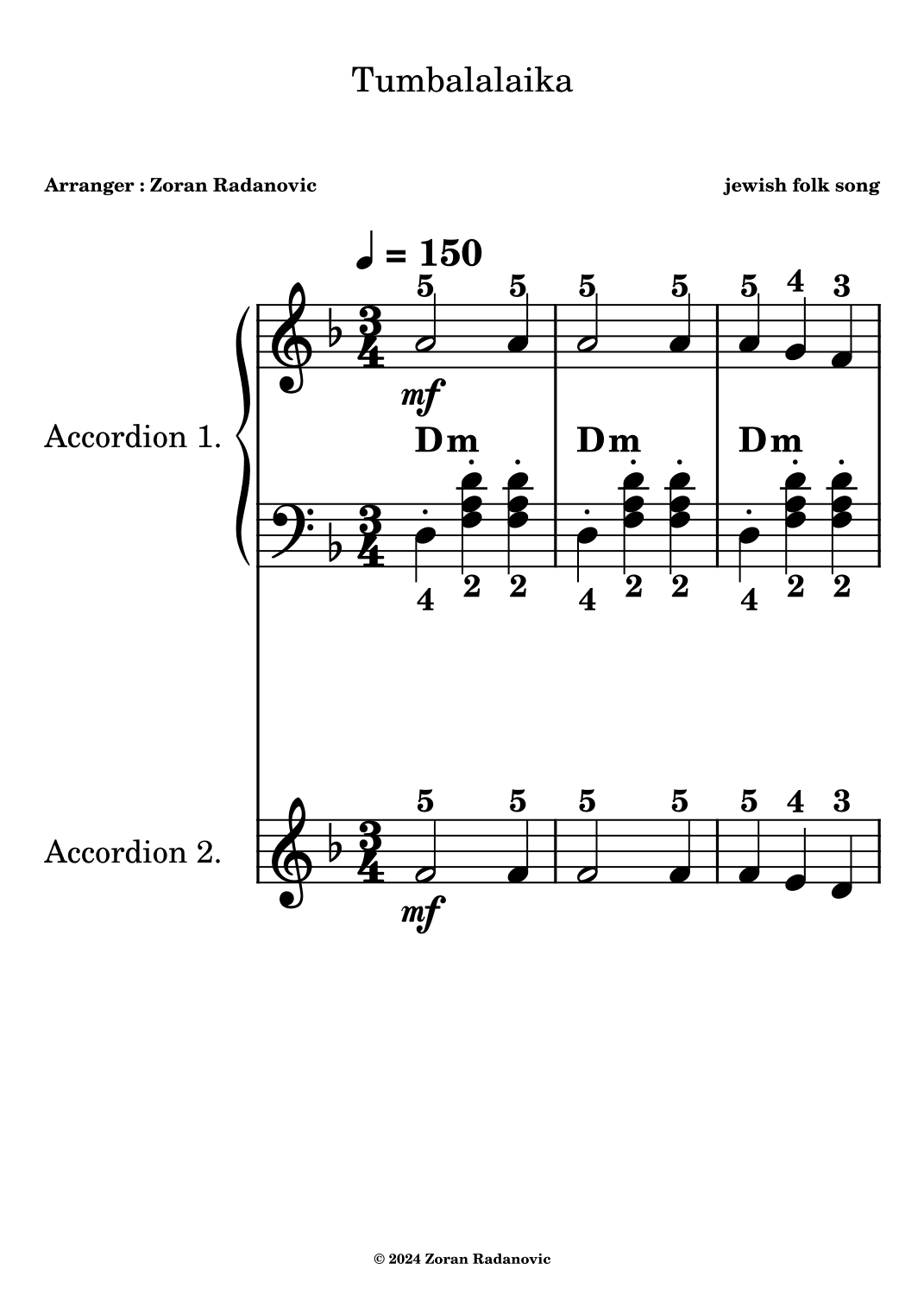 Tumbalalaika - for accordion beginner duet (arr. Zoran Radanovic)