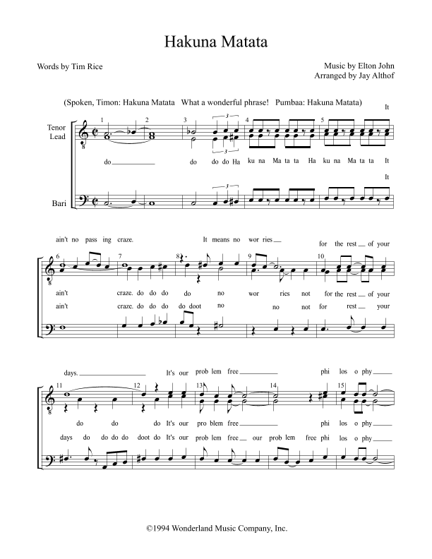 Hakuna Matata (arr. Jay Althof)