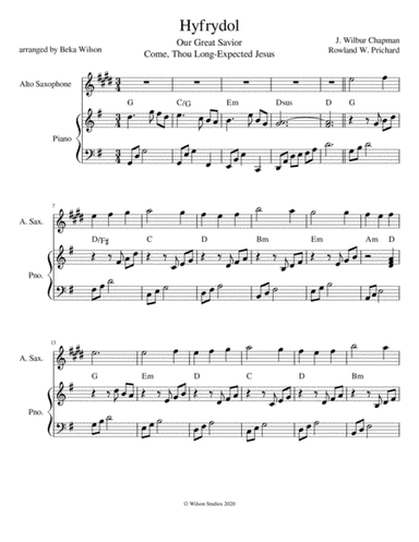 Come Thou Long-Expected Jesus--alto saxophone solo (arr. Beka Wilson)