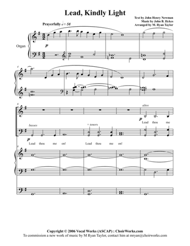 Lead, Kindly Light : SATB Choir, Organ and Vocal Soloist (arr. M. Ryan Taylor)