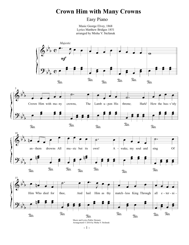Crown Him with Many Crowns Easy Piano (arr. Misha Stefanuk)