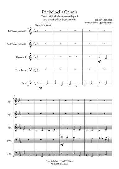 Pachelbel's Canon, for Brass Quintet (arr. Nigel Williams)