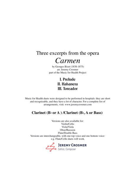 Bizet: "Prelude, Habanera, and Toreador" from Carmen - Music for Health Duet Clarinet/Clarinet (Bass (arr. Jeremy Crosmer)