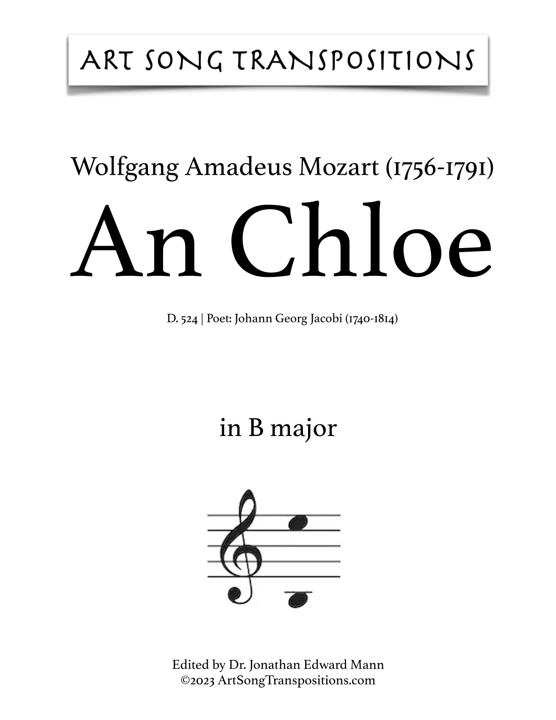 MOZART: An Chloe, K. 524 (transposed to B major and B-flat major) (arr. ArtSongTranspositions.com)
