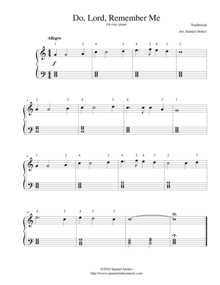 Do, Lord, Remember Me - for easy piano (arr. Samuel Stokes)