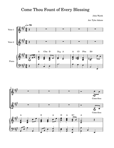 Come Thou Fount of Every Blessing (2-Part Choir) (arr. Tyler Adams)