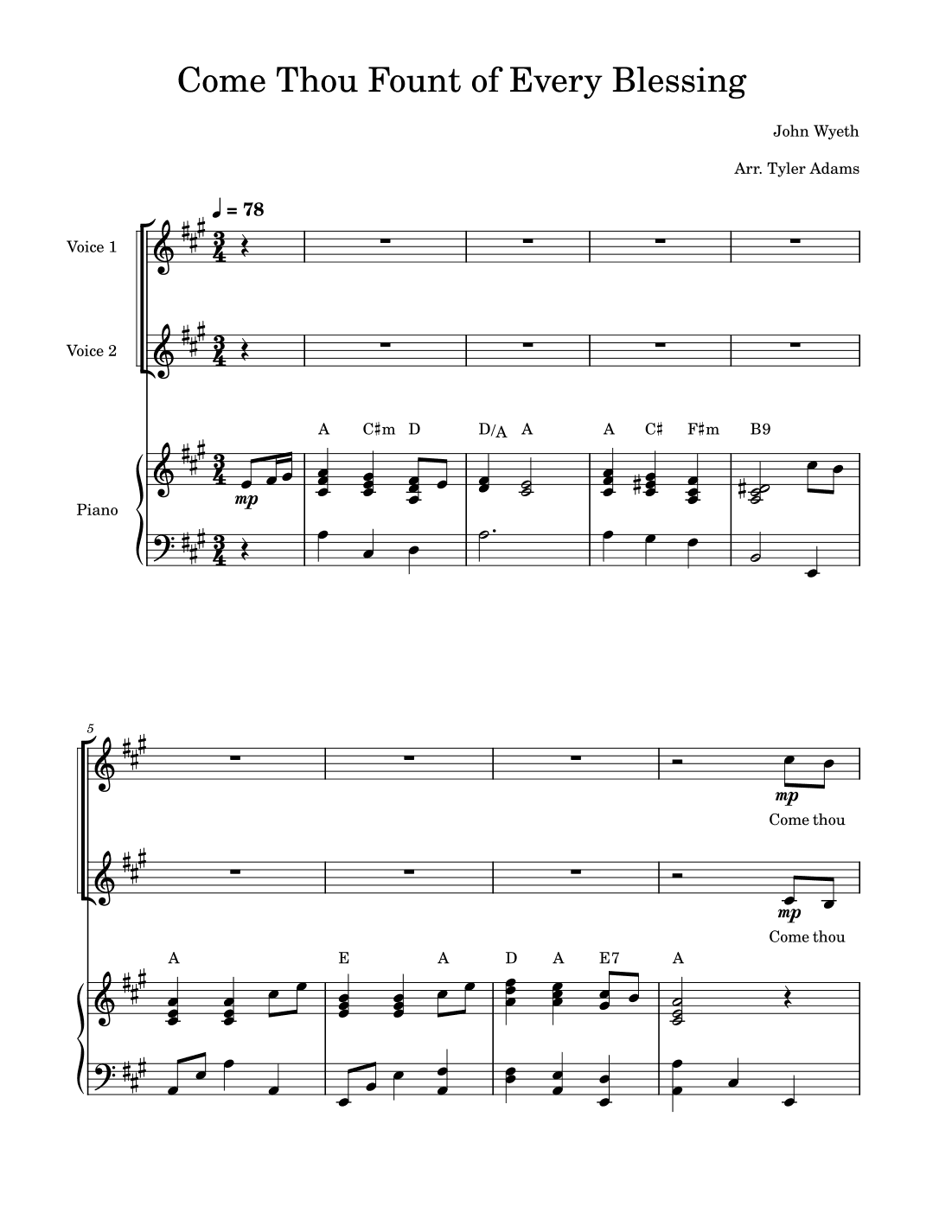 Come Thou Fount of Every Blessing (2-Part Choir) (arr. Tyler Adams)