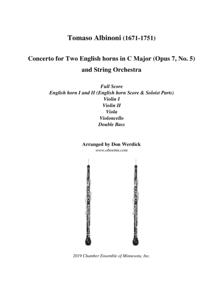 Concerto for Two English horns in C Major, Op. 7 No. 5 and String Orchestra (arr. Don Werdick (1946 - ))