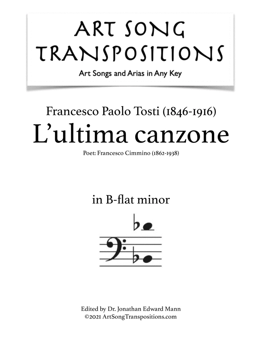 TOSTI: L'ultima canzone (transposed to B-flat minor, bass clef) (arr. ArtSongTranspositions.com)