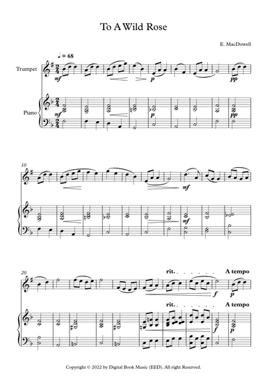 To A Wild Rose - Edward MacDowell (Trumpet + Piano) (arr. Digital Book Music)