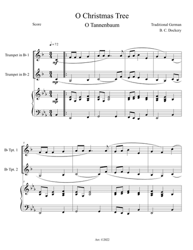 O Christmas Tree (O Tannenbaum) for Trumpet Duet with Piano Accompaniment (arr. B. C. Dockery)