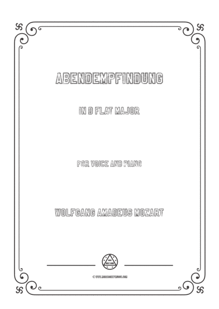 Mozart-Abendempfindung in D flat Major,for Voice and Piano (arr. MSM)