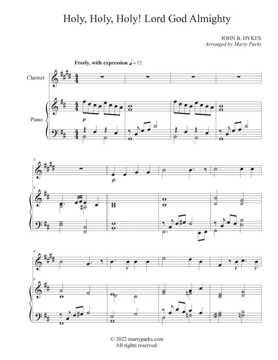 Holy, Holy, Holy! Lord God Almighty (Clarinet-Piano) (arr. Marty Parks)
