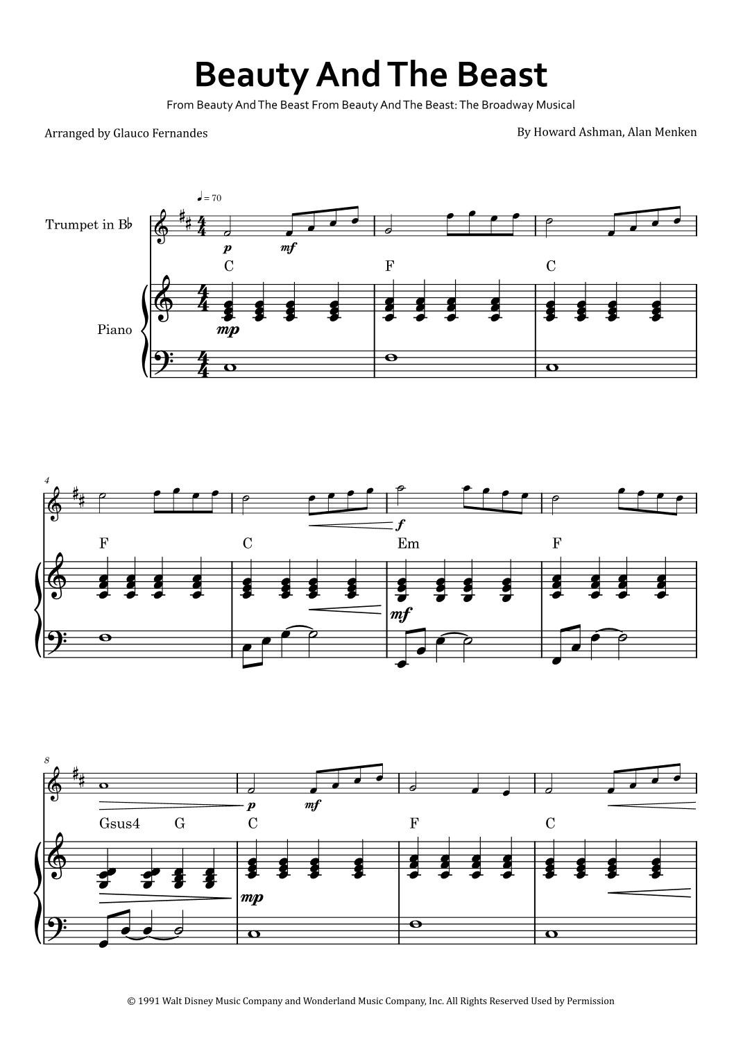 Beauty And The Beast (arr. Glauco Fernandes)