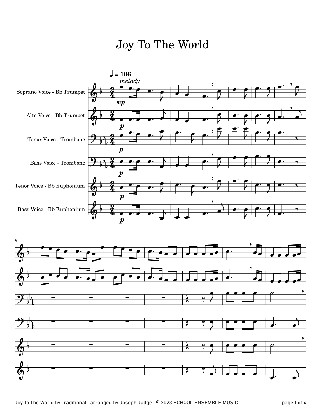 Joy To The World for Brass Quartet in Schools (arr. Joseph Judge)