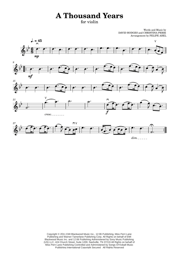 A Thousand Years (arr. Felipe Abel)