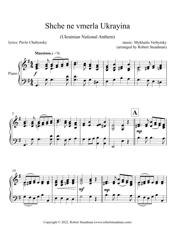Shche ne vmerla Ukrayina (Ukrainian National Anthem) (arr. Robert Steadman)