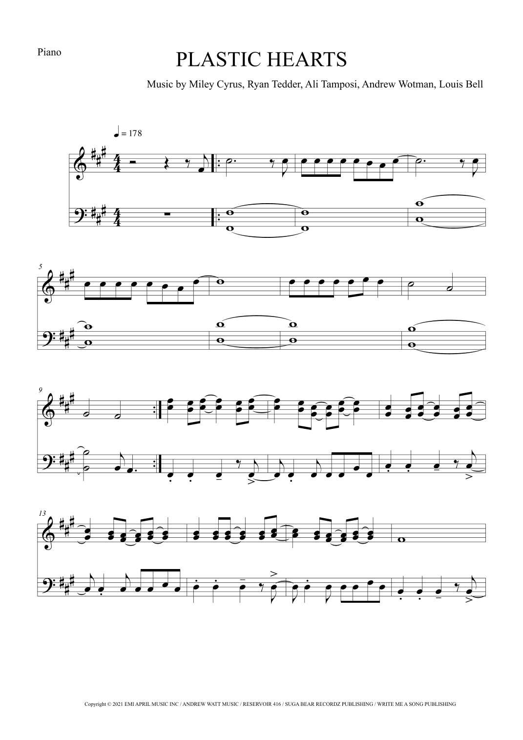Plastic Hearts (arr. The Sheet Music Library)