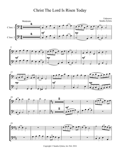Christ The Lord Is Risen Today (bass C instrument duet, parts only) (arr. Sandra Zylstra)