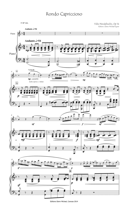 Mendelssohn, Rondo Capriccioso for flute & piano (arr. Glenn Michael)