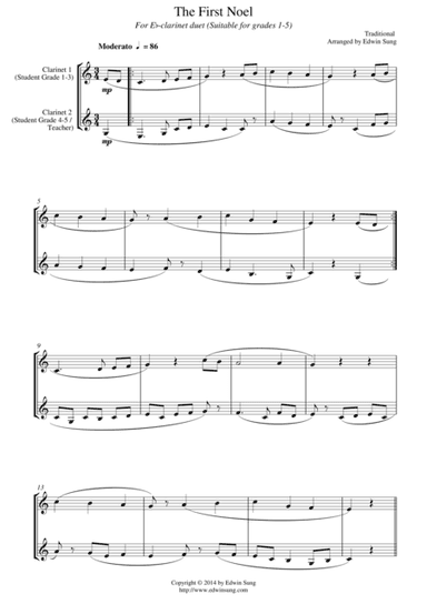 The First Noel (for Eb-clarinet duet, suitable for grades 1-5) (arr. Edwin Sung)