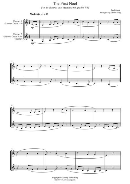 The First Noel (for Eb-clarinet duet, suitable for grades 1-5) (arr. Edwin Sung)