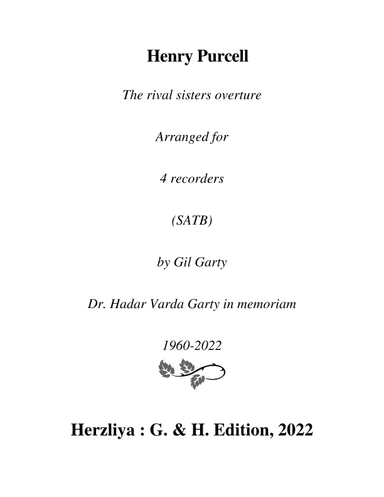 The rival sisters overture (arrangement for 4 recorders (SATB)) (arr. Gil Garty)