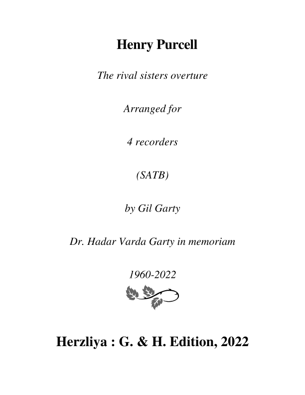 The rival sisters overture (arrangement for 4 recorders (SATB)) (arr. Gil Garty)
