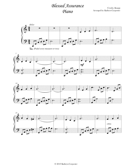 Blessed Assurance (Intermediate Piano) (arr. Kathryn Carpenter)