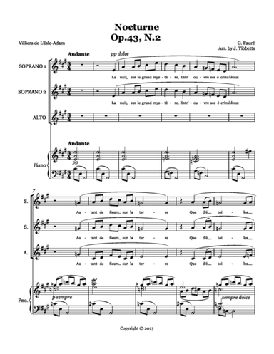 Nocturne SSA Fauré, arr. Jennifer R. Tibbetts (arr. Jennifer R. Tibbetts)