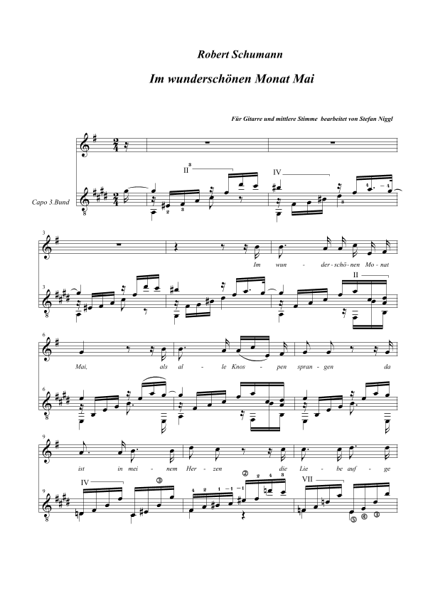 R. Schumann : "Im wunderschönen Monat Mai" for guitar and voice (arr. Stefan Niggl)