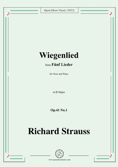 Richard Strauss-Wiegenlied,in B Major,Op.41 No.1 (arr. OSM Press)