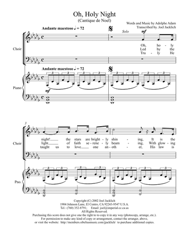 O Holy Night (Solo Voice and Chorus) (arr. Joel Jacklich (A.S.C.A.P.))
