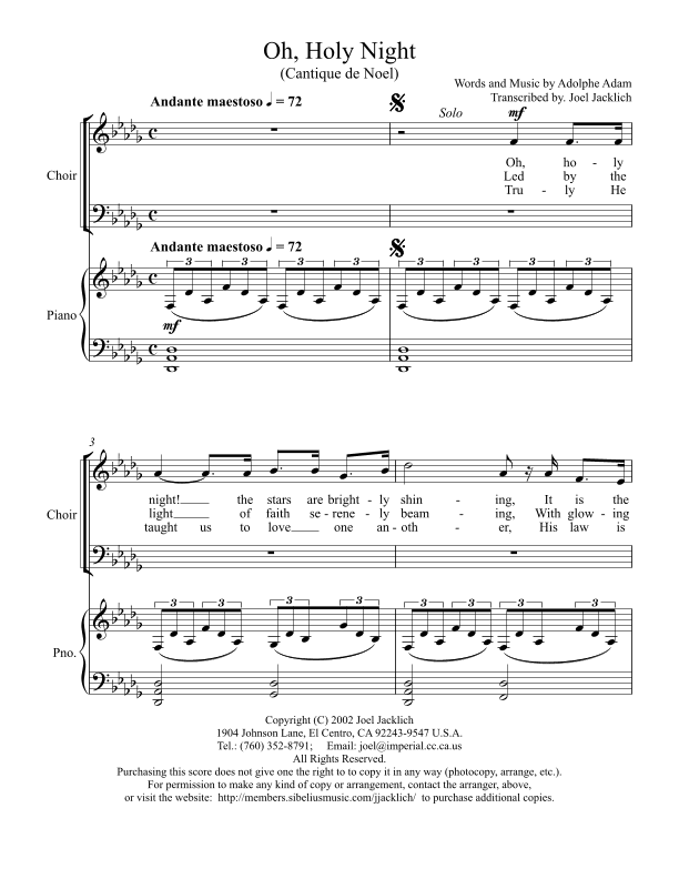 O Holy Night (Solo Voice and Chorus) (arr. Joel Jacklich (A.S.C.A.P.))