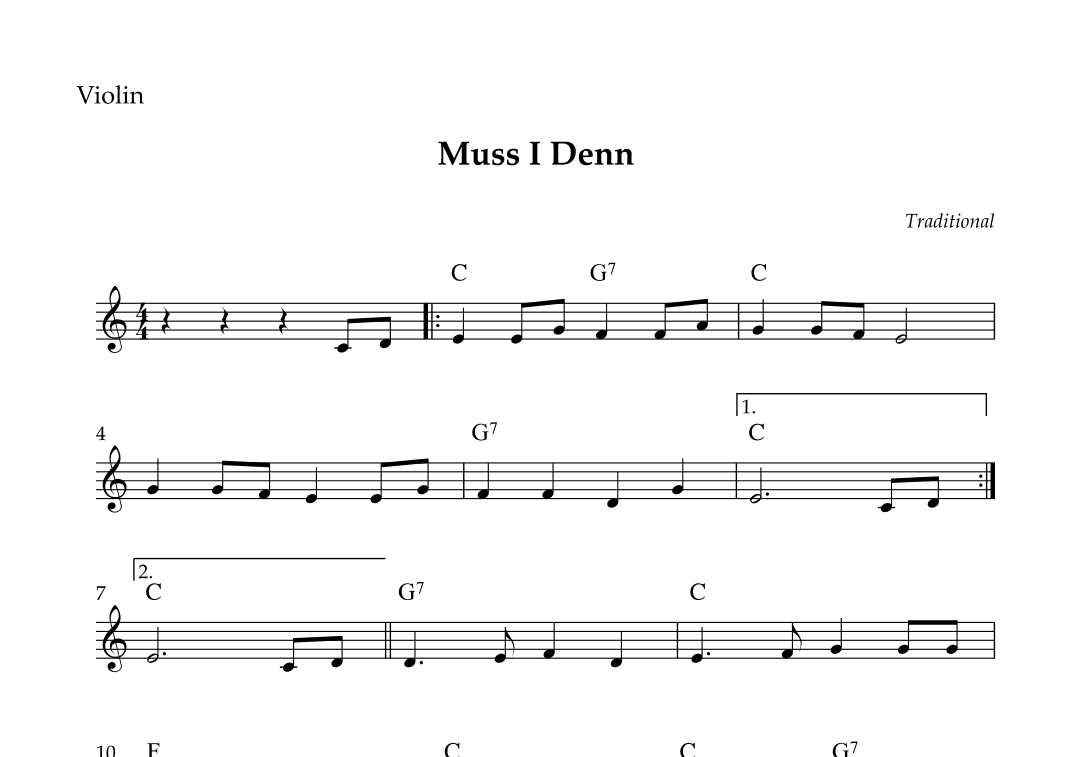 Violin- Muss I Denn (Easy) (arr. Wesley S. SIlva)