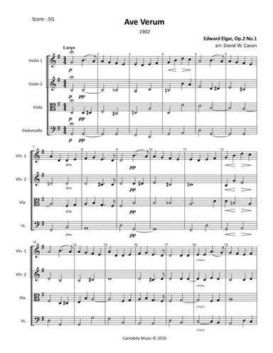 Ave Verum Op.2, No.1 (Elgar) STRING QUARTET (arr. David W. Cason)