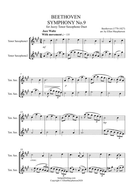 Jazz Waltz - Beethoven Symphony 9 - Tenor Saxophone Duet (arr. Ellen Macpherson)