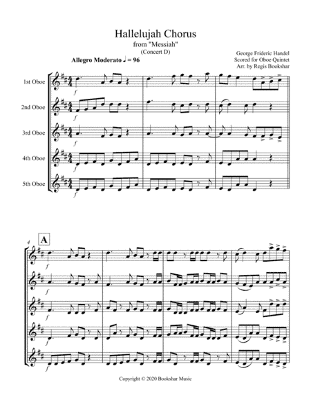 Hallelujah (from "Messiah") (D) Oboe Quintet) (arr. Regis Bookshar)