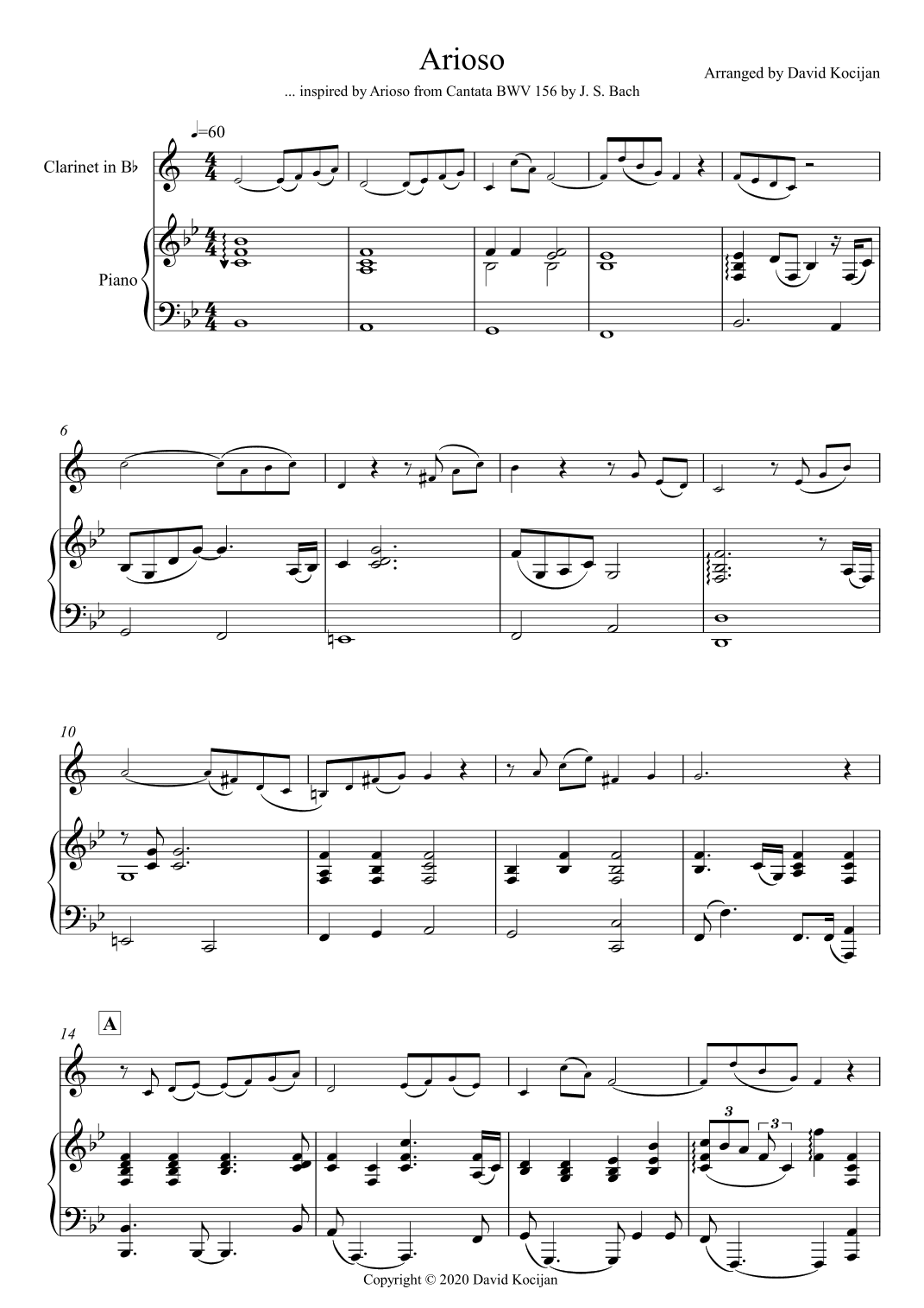 Arioso (clarinet & piano) - EASY (arr. David Kocijan)