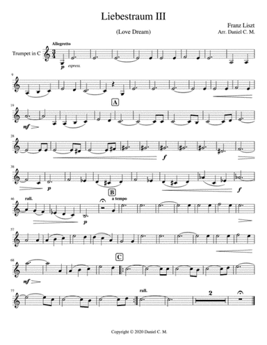 Liebestraum for C trumpet and piano (easy) (arr. Daniel C. M.)