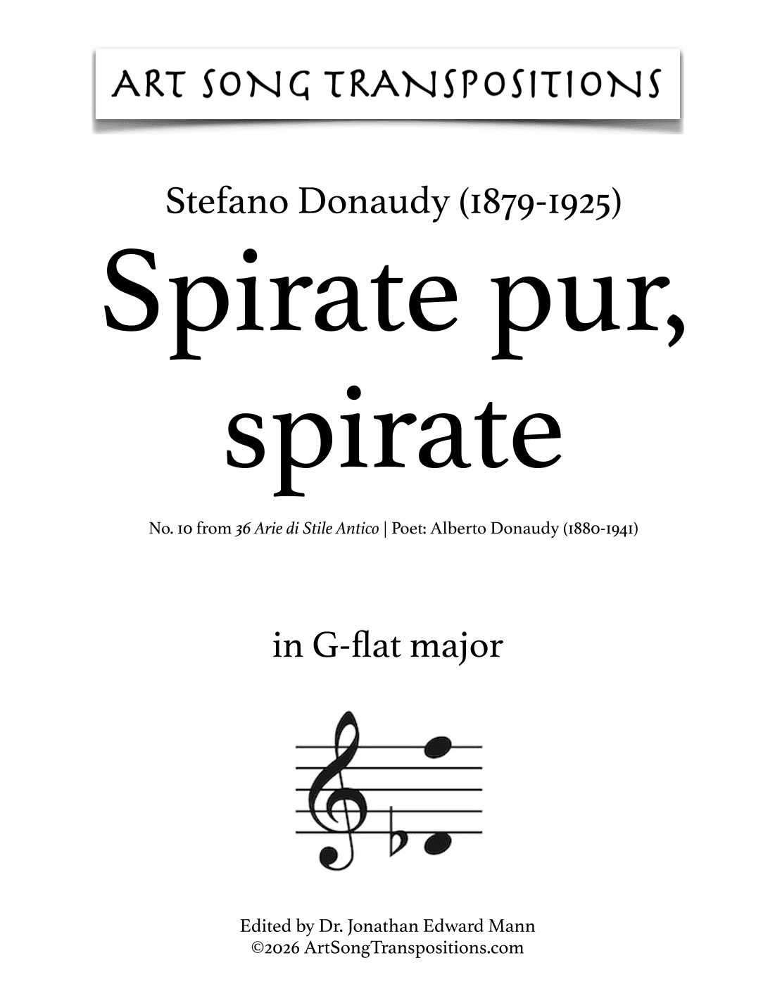 DONAUDY: Spirate pur, spirate (transposed to G-flat major) (arr. ArtSongTranspositions.com)