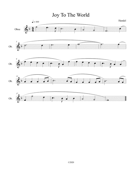 Joy To The World for solo oboe (arr. B C Dockery)