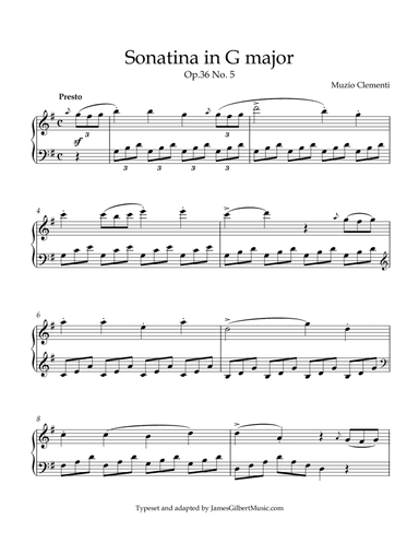 Sonatina Opus 36, Number 5 (arr. James Gilbert Music)