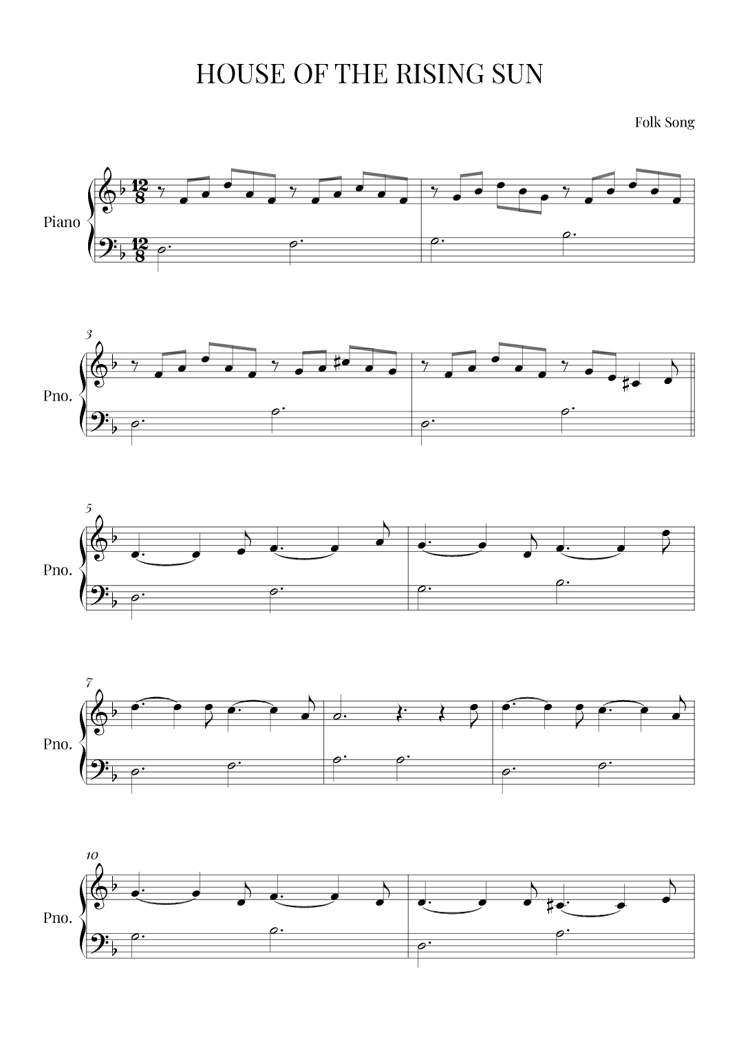 House of the Rising Sun (arr. PianoNotes)