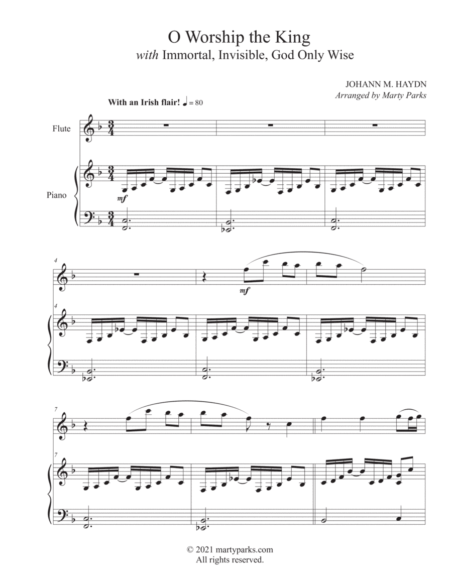 O Worship the King (Flute-Piano) (arr. Marty Parks)