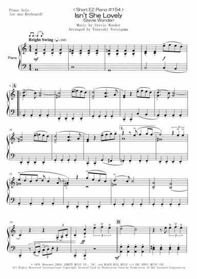 Isn't She Lovely (arr. Tsuyoshi Yoroiguma)