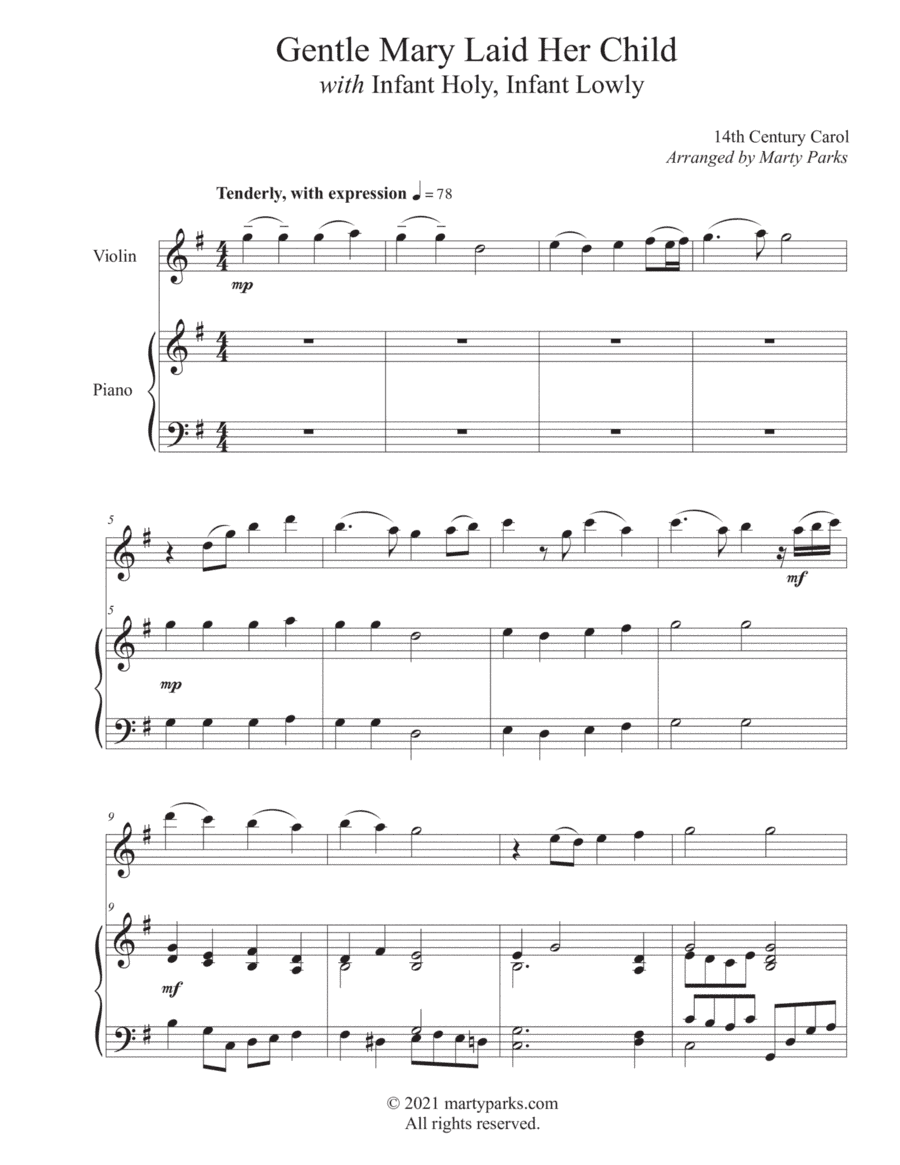 Gentle Mary Laid Her Child (Violin-Piano) (arr. Marty Parks)