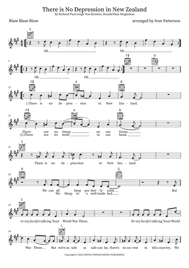 There Is No Depression In New Zealand (arr. Ivan Patterson, Pūkāea Music Publishing)
